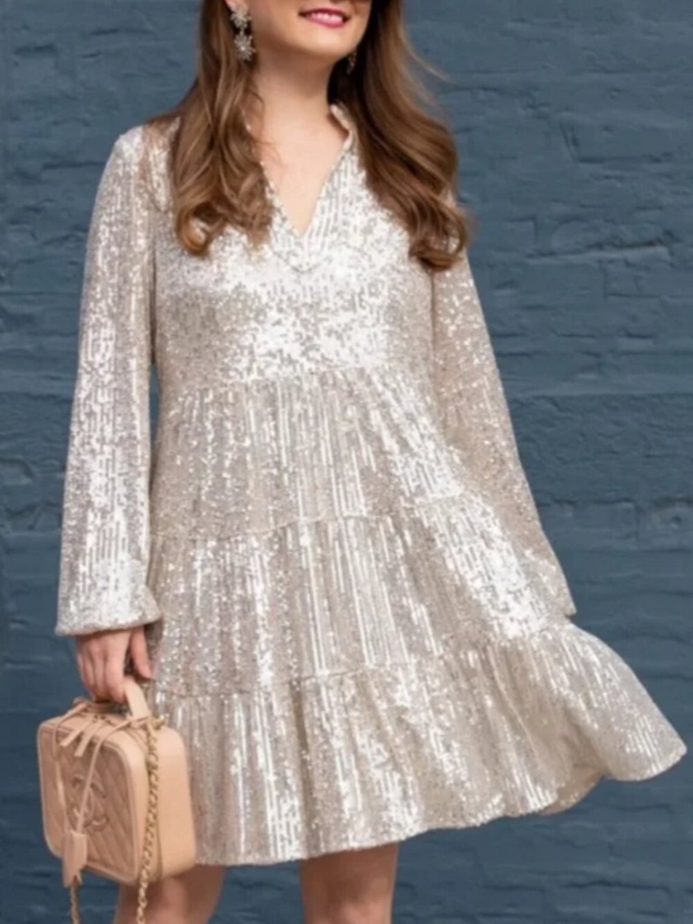 STS SAIL TO SABLE CHARLOTTE SEQUINED DRESS A-LINE TIERED STRETCH sz XS